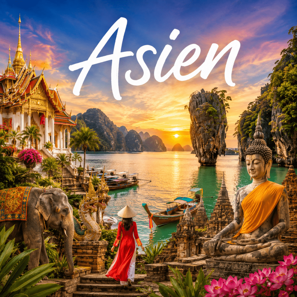 Reisen nach Asien z.B. nach Thailand, Singapur, Vietnam, Indonesien, Bali, Laos, Philippinen, Kambodscha, Hong Kong, Macau, China, Japan, Südkorea, Peking, Shanhai, Sri Lanka, Indien