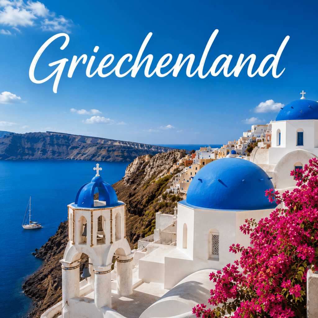 Reiseziele in Griechenland wie z.B. Kreta, Samos, Rhodos, Kos, Korfu, Santorini, Mykonos, Paphos, Naxos, Athen, Korinth, Patras, Zakynthos, Thassos