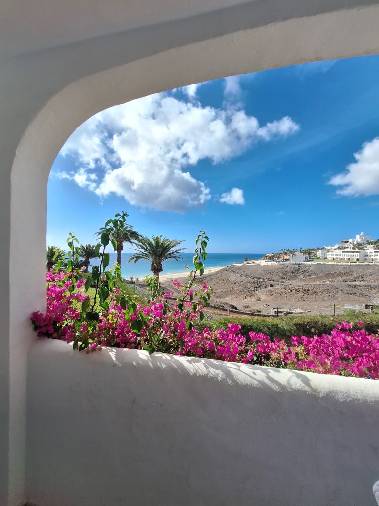 Ausblick auf den Strand und das Meer vom Robinson Esquinzo Playa aus