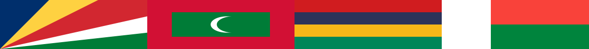 Flaggen von den Seychellen, Malediven, Mauritius und Madagaskar