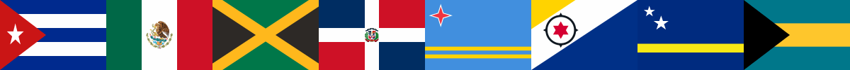 Flaggen von Kuba, Mexiko, Jamaika, der Dominikanischen Republik, Aruba, Bonaire und Curacao